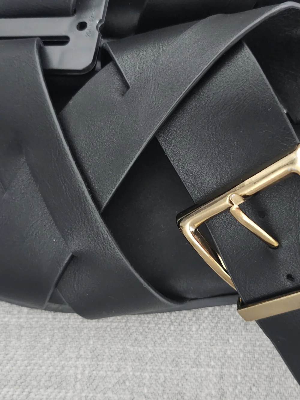 Time and Tru Black Cross-Strap Sandals with Gold Buckle
